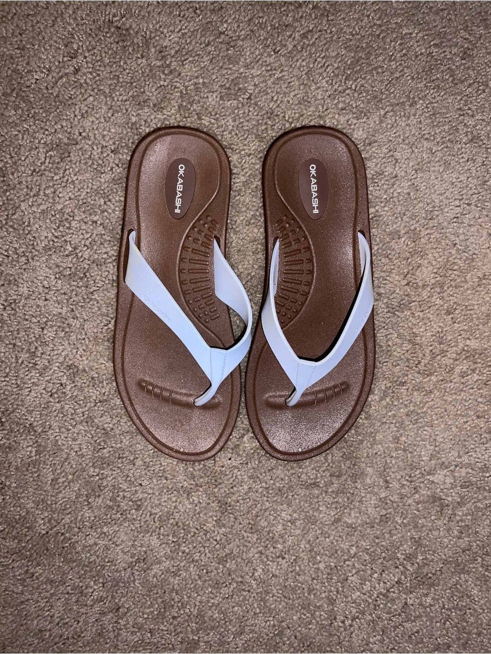 Okabashi Brown Flip-Flop Sandals with White Straps